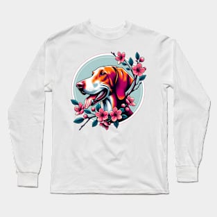 Joyful Hanoverian Scenthound Amidst Spring's Cherry Blossoms Long Sleeve T-Shirt